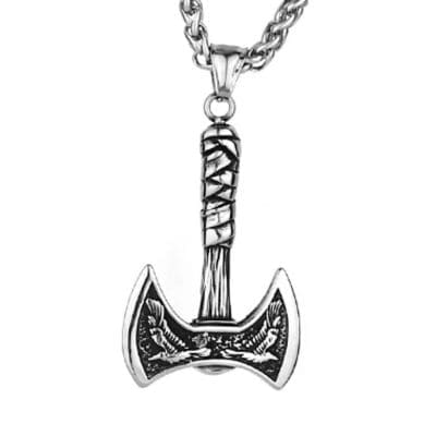 Ανδρικό κολιέ τσεκούρι – Viking διπλή πέλεκυς από ατσάλι NRN0022