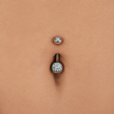 Piercing Αφαλού Ιριδίζον με Διάφανη Πέτρα SA0036