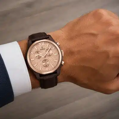 Ανδρικό ρολόι Festina ροζ χρυσό 42mm καφέ δερμάτινο λουρακί 100M F16863-1