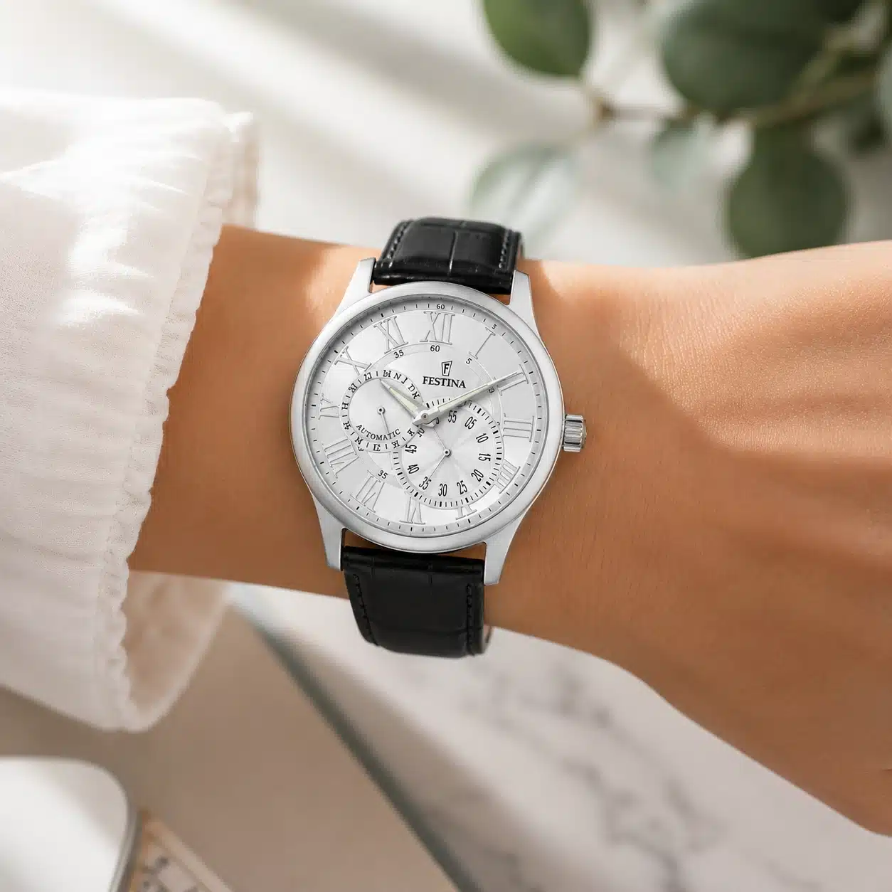 Ανδρικό ρολόι Festina αυτόματο ασημί καντράν 41mm δερμάτινο λουρί F6848-1 Ανδρικό ρολόι Festina αυτόματο ασημί καντράν 41mm δερμάτινο λουρί F6848-1