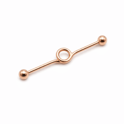 Industrial Piercing Ροζ Χρυσό με Κεντρικό Κρίκο NRI0032