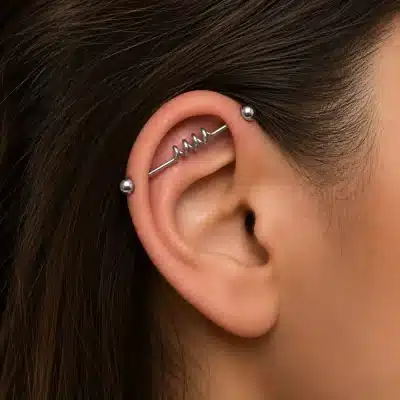 Ασημί Industrial Piercing με Σπειροειδή Λεπτομέρεια NRI0026
