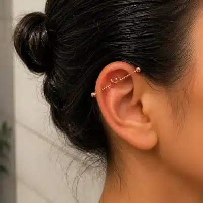 Industrial Piercing με Σπείρα σε Ροζ Χρυσό Χρώμα NRI0031