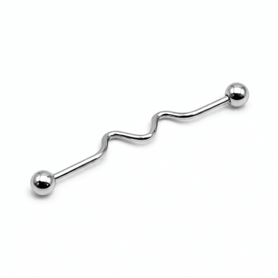 Industrial piercing κυματοειδής μπάρα με σφαιρικές άκρες ασημί NRI0021