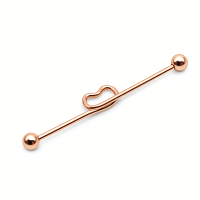 Industrial piercing με διπλή καρδιά σε ροζ χρυσό χρώμα NRI0044