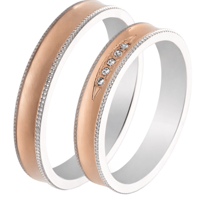 Βέρες Γάμου Χρυσές 14K Λευκό & Ροζ με Πέτρες – 4,8mm F-TMF75