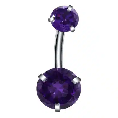 Piercing Αφαλού με Μωβ Πέτρα – Ασημί Σχέδιο SA0100