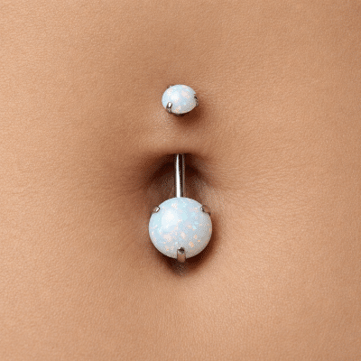 Piercing Αφαλού με Λευκή Οπάλ Πέτρα σε Ασημί Χρώμα SA0149