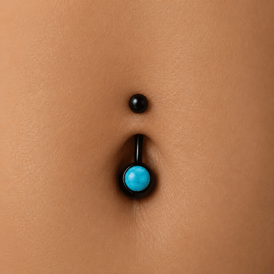 Piercing Αφαλού με Τιρκουάζ Πέτρα σε Μαύρο Χρώμα SA0166