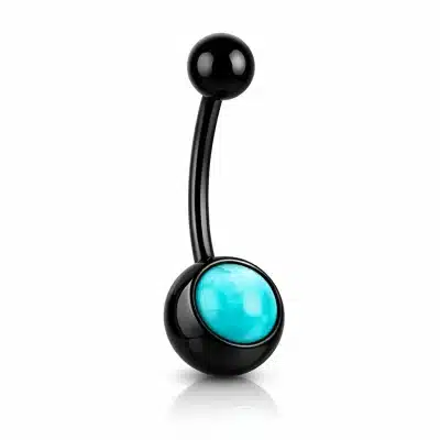 Piercing Αφαλού με Τιρκουάζ Πέτρα σε Μαύρο Χρώμα SA0166