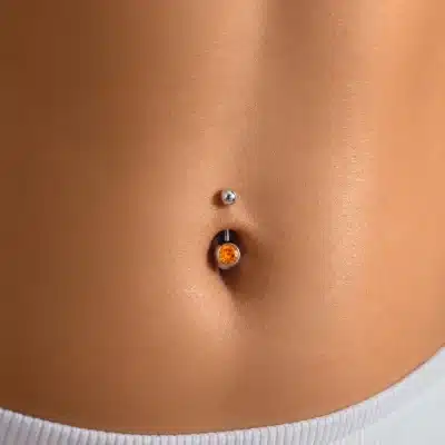 Piercing Αφαλού Ασημί με Πορτοκαλί Πέτρα SA1515