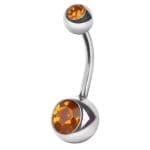 Piercing Αφαλού Ασημί με Πορτοκαλί Πέτρα – Κλασικό SA1026
