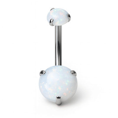 Piercing Αφαλού με Λευκή Οπάλ Πέτρα σε Ασημί Χρώμα SA0149