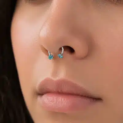Septum με Γαλάζιες Πέτρες σε Ασημί Φινίρισμα SS0043