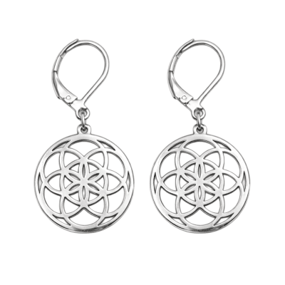 Κρεμαστά Σκουλαρίκια Mandala Ασημί με Σχέδιο SS46