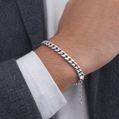 Ασημί ατσάλινο βραχιόλι curb chain – Ανδρικό βραχιόλι CAT0017