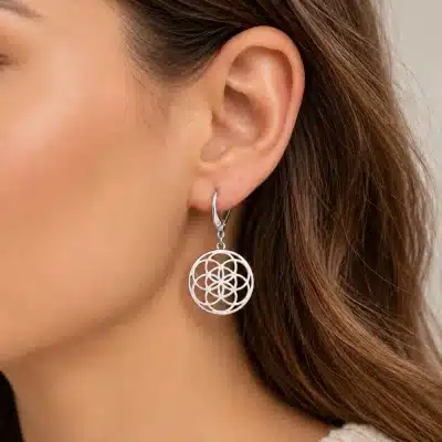 Κρεμαστά Σκουλαρίκια Mandala Ασημί με Σχέδιο SS46