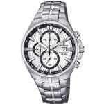 Ανδρικό Ρολόι Χρονογράφος 44mm Quartz με Ατσάλινο Μπρασελέ & Ασημί Καντράν 10ATM F6862-1