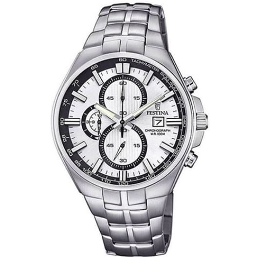 Ανδρικό Ρολόι Χρονογράφος 44mm Quartz με Ατσάλινο Μπρασελέ & Ασημί Καντράν 10ATM F6862-1 Ανδρικό Ρολόι Χρονογράφος 44mm Quartz με Ατσάλινο Μπρασελέ & Ασημί Καντράν 10ATM F6862-1