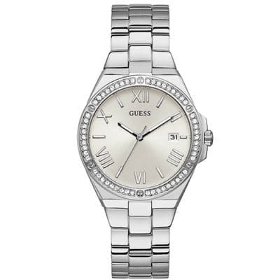 Γυναικείο Ρολόι Guess Ασημί με Κρύσταλλα και Μπρασελέ 38mm GW0286L1