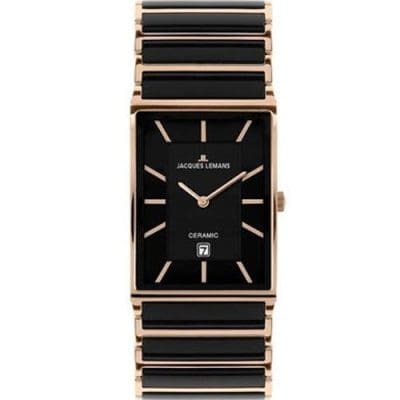 Ρολόι Ανδρικό Jacques Lemans Ceramic Χρυσό Μαύρο Ορθογώνιο 1-1593.1G