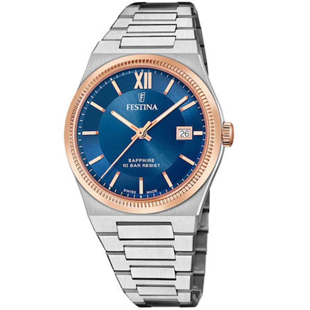 Aνδρικό ρολόι Festina Swiss Made μπλε καντράν 40mm F20036/2 Aνδρικό ρολόι Festina Swiss Made μπλε καντράν 40mm F20036/2