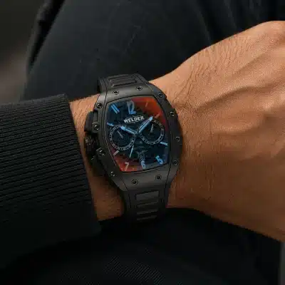 Ανδρικό Ρολόι Welder Tonneau Quartz Dual Time με Μαύρο Λουρί W75 WRM2003-R