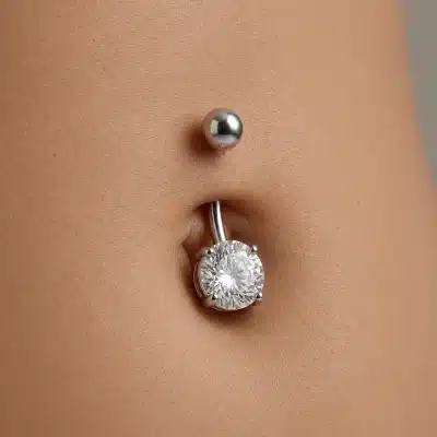 Piercing Αφαλού Ασημί με Λευκό Ζιργκόν – Κομψό Κόσμημα SA2