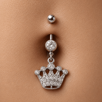 Piercing Αφαλού Ασημί Κορώνα με Ζιργκόν SA200