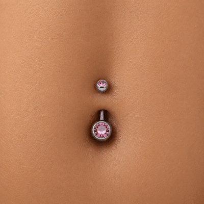 Piercing Αφαλού με Ροζ Πέτρα – Λαμπερό Κόσμημα Σώματος SA1033