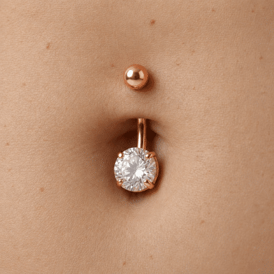Piercing Αφαλού Ροζ Χρυσό με Λευκή Πέτρα SA551