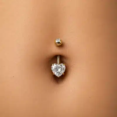 Piercing Αφαλού Χρυσό Καρδιά με Ζιργκόν SA040