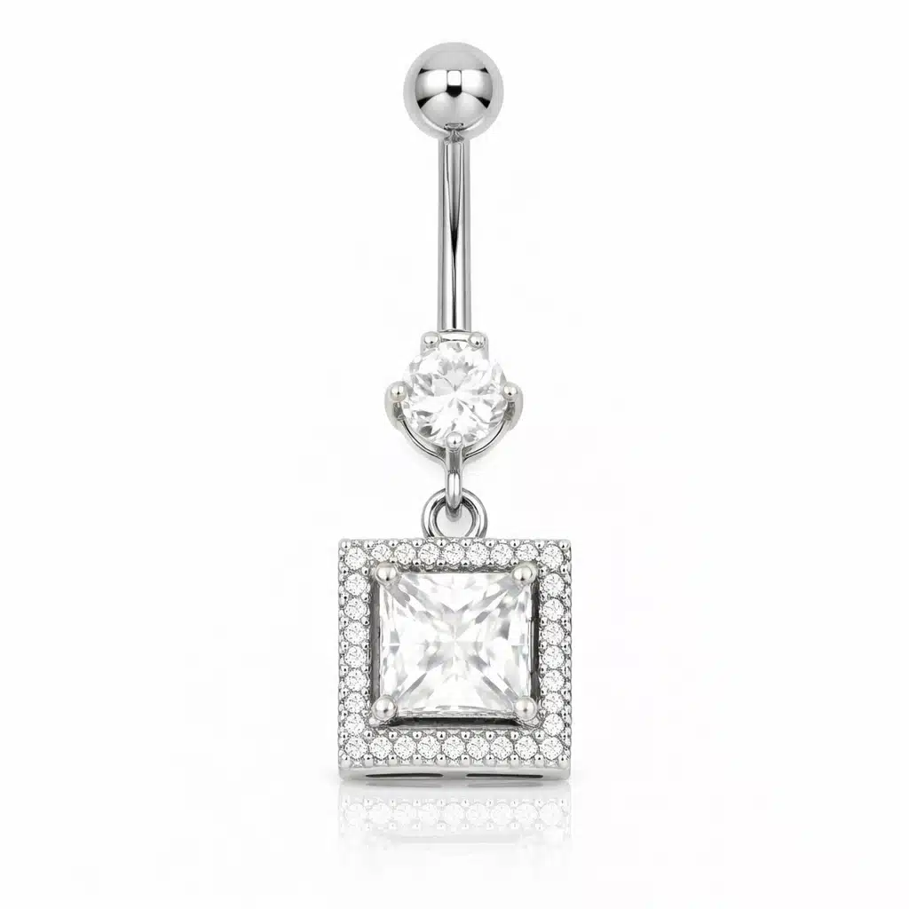 Piercing Αφαλού Ασημί Τετράγωνο με Ζιργκόν SA777 Piercing Αφαλού Ασημί Τετράγωνο με Ζιργκόν SA777