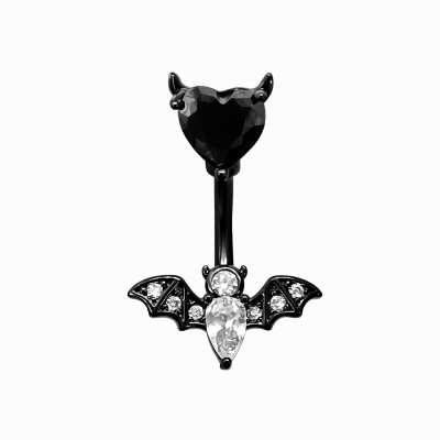 Piercing Αφαλού Νυχτερίδα Μαύρο με Λευκές Πέτρες SA1004