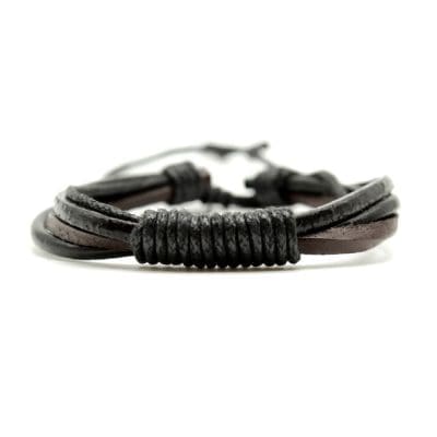 Ανδρικό δερμάτινο βραχιόλι μαύρο καφέ – Minimal boho στυλ MAN126