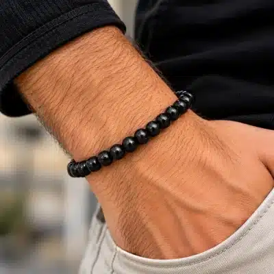 Ανδρικό βραχιόλι με χάντρες – Minimal μαύρο κόσμημα MAN161