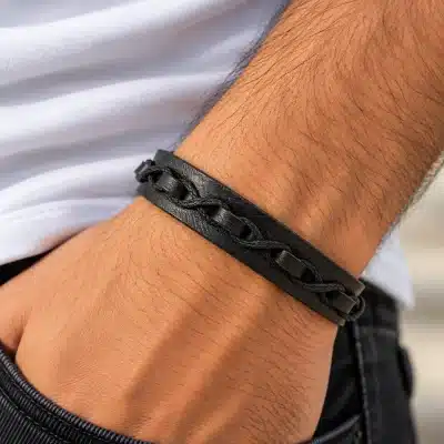 Ανδρικό δερμάτινο βραχιόλι πλεξούδα – Minimal και χειροποίητο MAN129