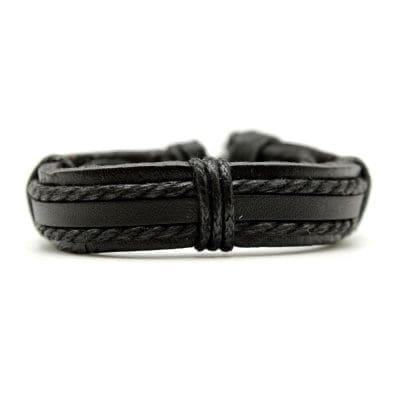 Ανδρικό μαύρο δερμάτινο βραχιόλι – Minimal casual χειροποίητο design MAN83