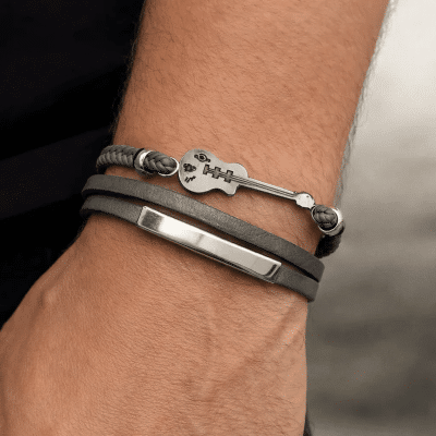 Αντρικό βραχιόλι δερμάτινο σε γκρί χρώμα NRMB0186