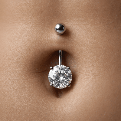 Piercing Αφαλού με Διάφανη Πέτρα σε Ασημί Χρώμα SA1018