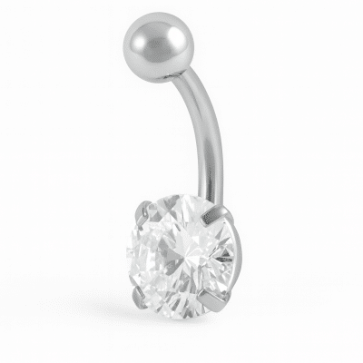 Piercing Αφαλού με Διάφανη Πέτρα σε Ασημί Χρώμα SA1018