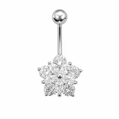 Piercing Αφαλού Λουλούδι με Λευκές Πέτρες SA1012