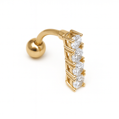 Piercing αφαλού σε χρυσό χρώμα με σειρά λευκών πετρών SA1007