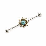 Industrial piercing με ήλιο και τιρκουάζ πέτρα σε ασημί χρώμα NRI0037