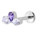 Helix Piercing Αμέθυστος με Ζιργκόν Ασημί – Elegant Design SS185