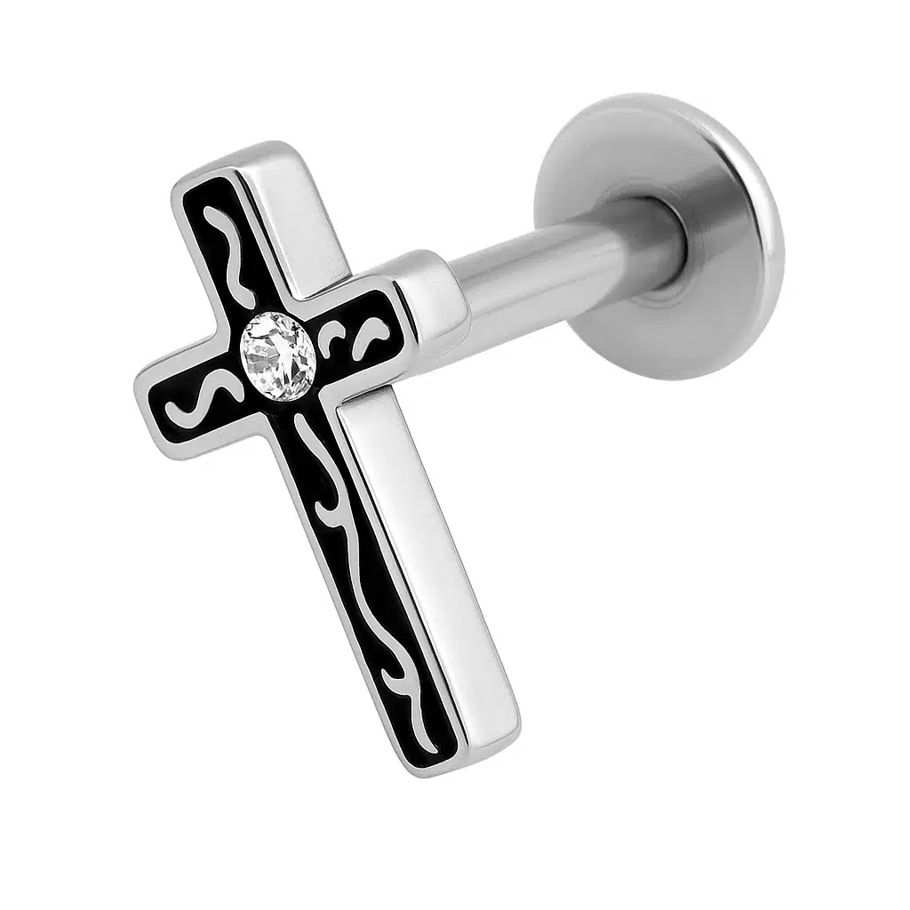 Helix σταυρός piercing – ασημί με ζιργκόν SS176B Helix σταυρός piercing – ασημί με ζιργκόν SS176B