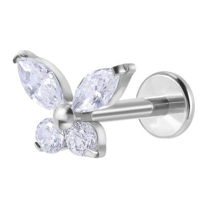 Helix Piercing Πεταλούδα Ζιργκόν Ασημί Elegant Design SS138B
