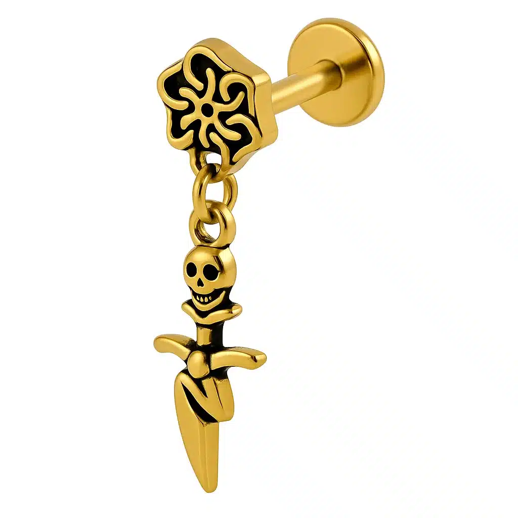 Helix Piercing Νεκροκεφαλή με Σπαθί Κρεμαστό Χρυσό Design SS172A Helix Piercing Νεκροκεφαλή με Σπαθί Κρεμαστό Χρυσό Design SS172A