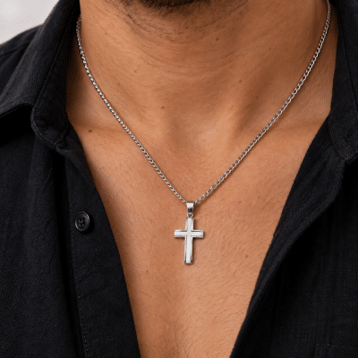 Σταυρός Χρυσός 14K σε Λευκό Χρυσό Matte Frame ΣΤ1423Λ
