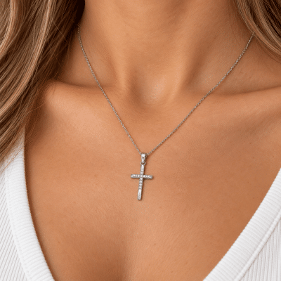Σταυρός Χρυσός 14K με Ζιργκόν σε Λευκό Χρυσό Slim 1005Λ1